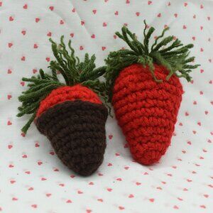 Crochet Catnip Strawberry Cat Toys Set of Two HANDCRAFTED
